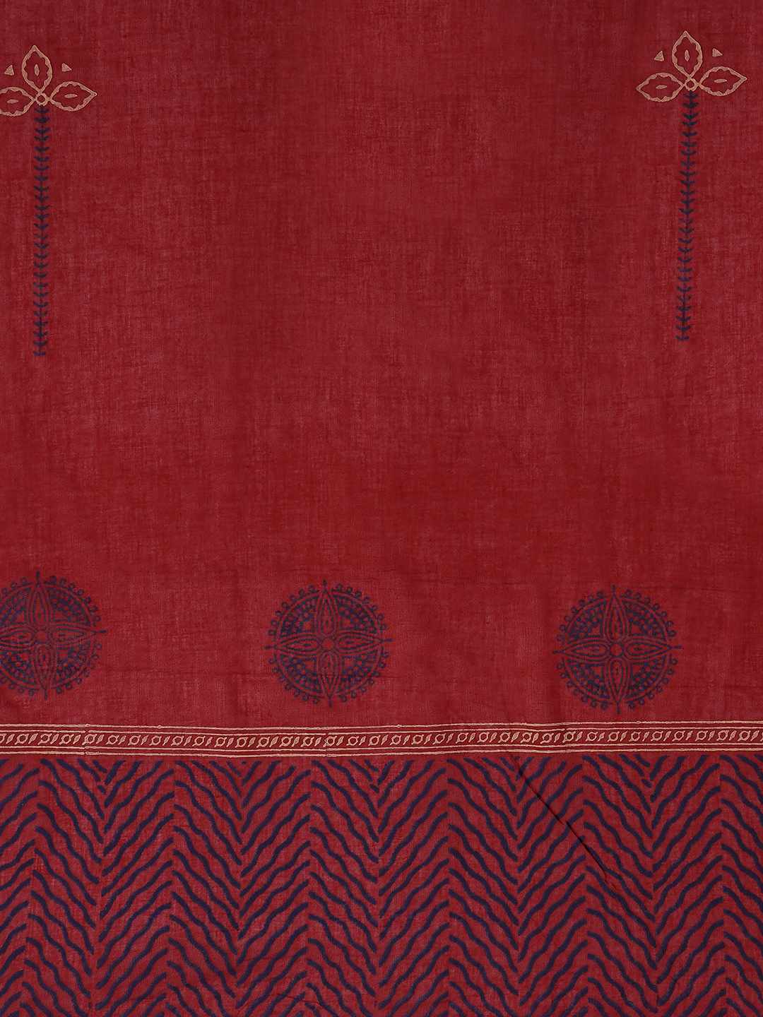 Unstitched Cotton Dress Material with Kalamkari Yoke, thread work & Printed Dupatta.(Blue)