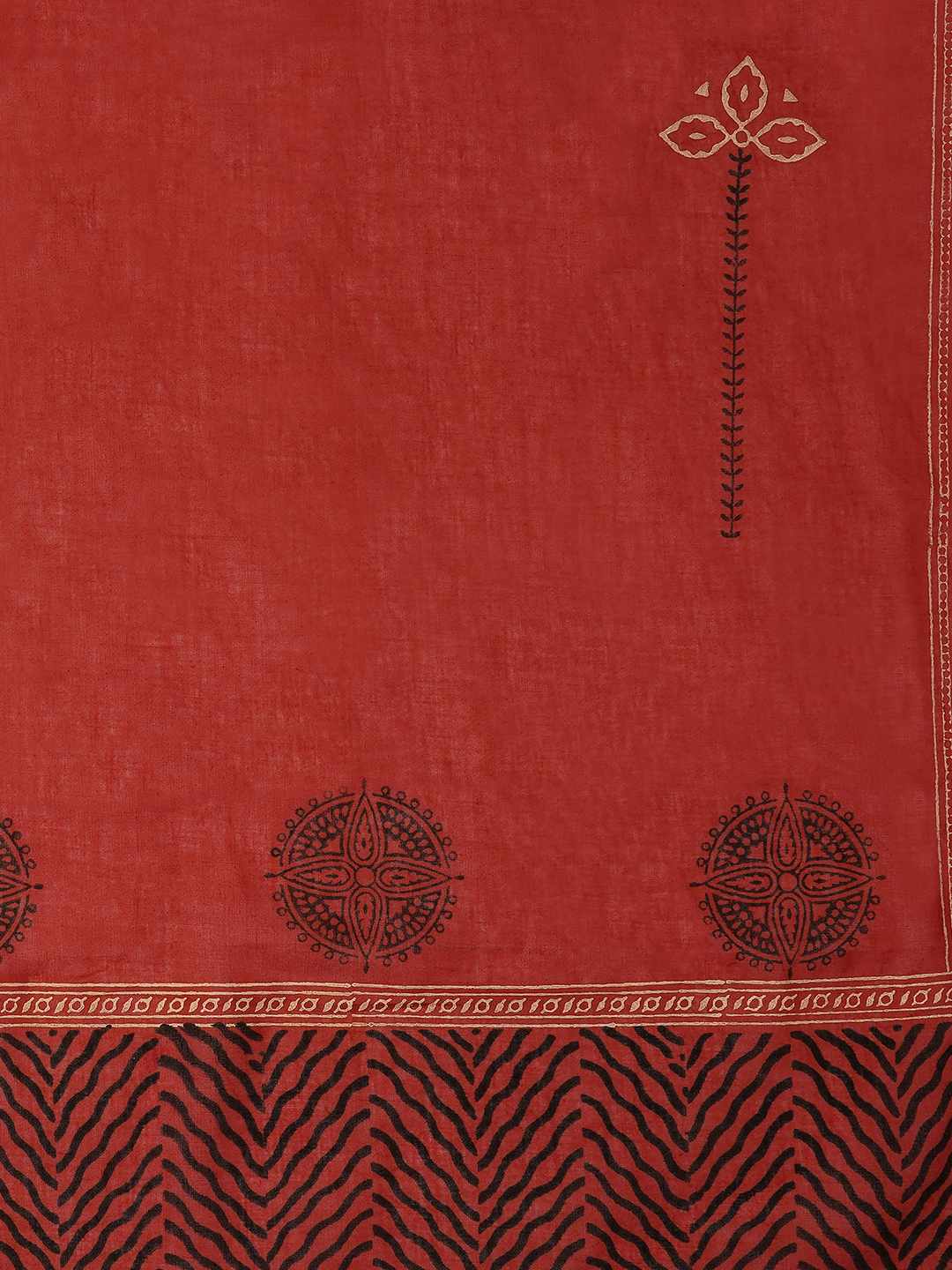 Unstitched Cotton Dress Material with Kalamkari Yoke, thread work & Printed Dupatta.(Black)