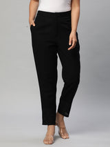 Cotton Pencil pant with schiffli detailing in hem(Black)