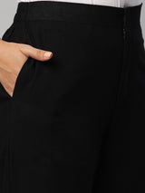 Cotton Pencil pant with schiffli detailing in hem(Black)