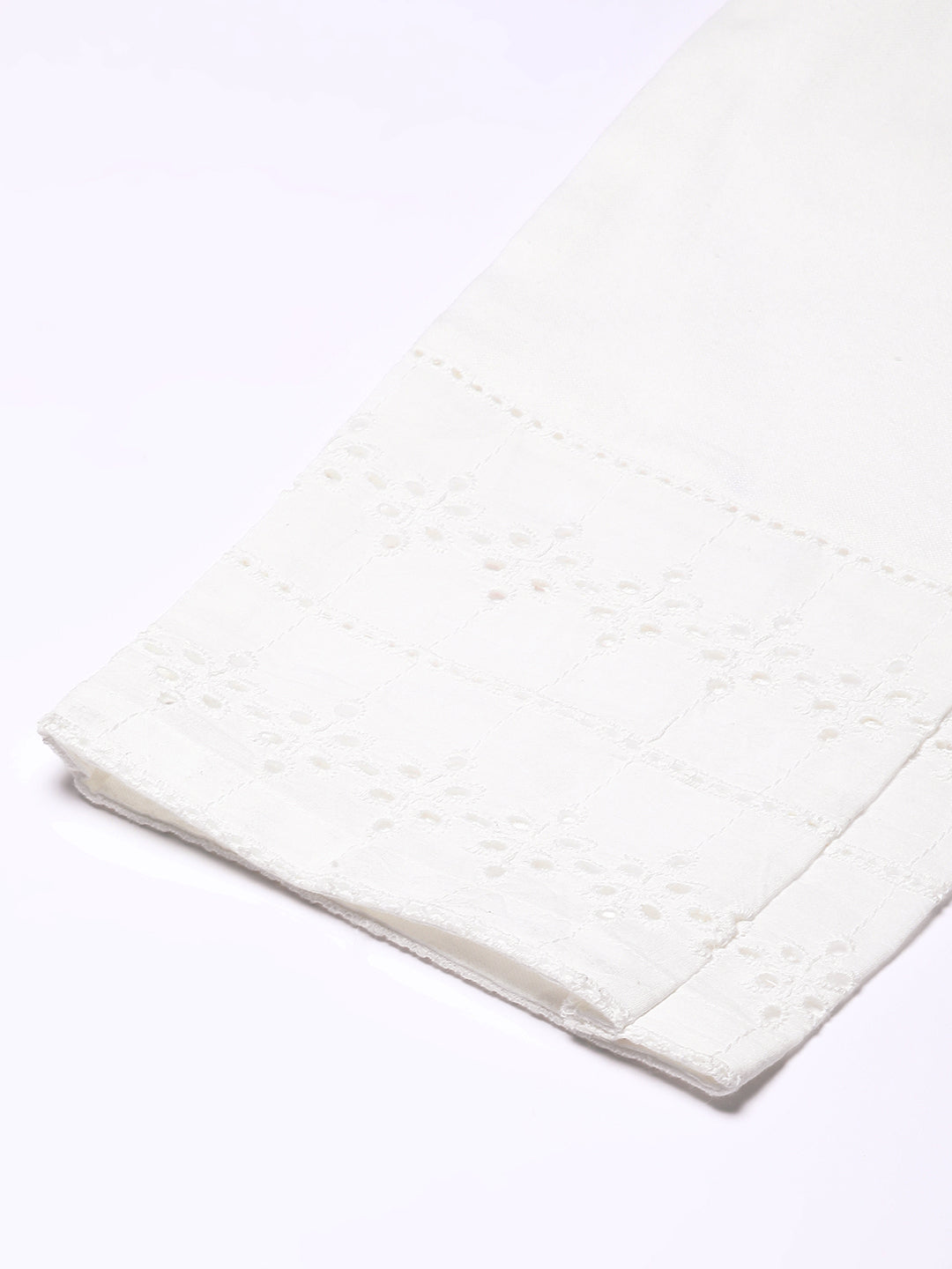 Cotton Pencil pant with schiffli detailing in hem(White)