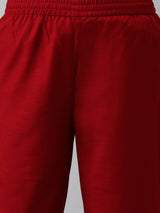 A fully elasticated maroon ankle length cotton linen pant