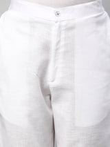 A White ankle length coton linen pant with plain belt in front