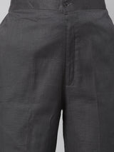 A Grey ankle length cotton linen pant with plain belt in front