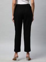 A Black ankle length coton linen pant with plain belt in front