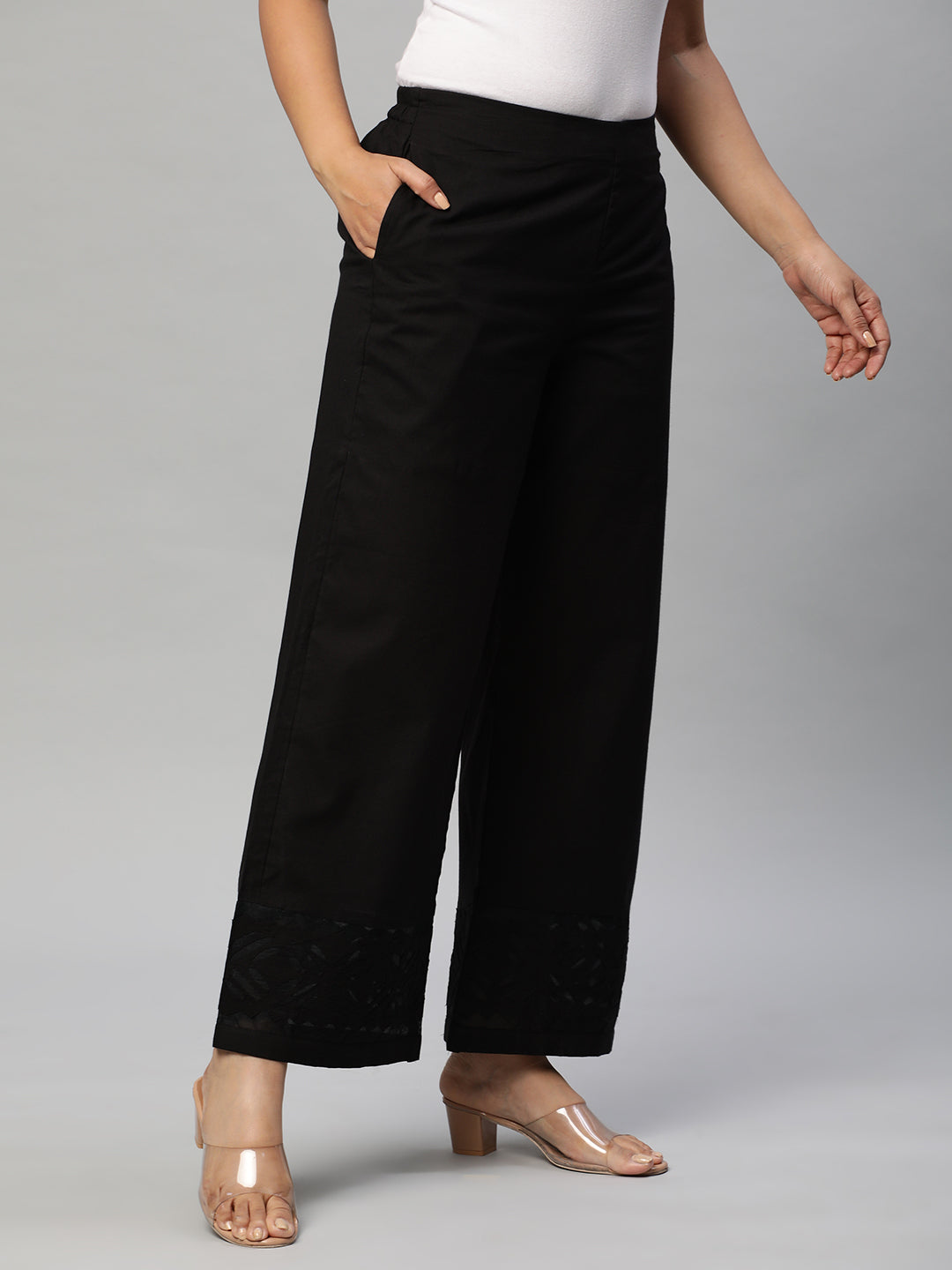 Flared cotton palazzo with applique detailing in hem