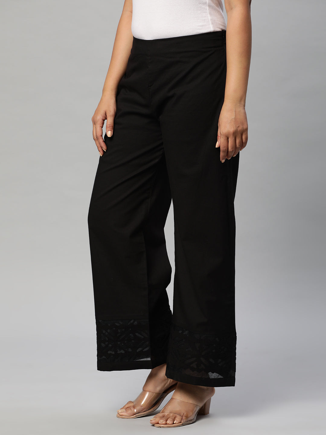 Flared cotton palazzo with applique detailing in hem