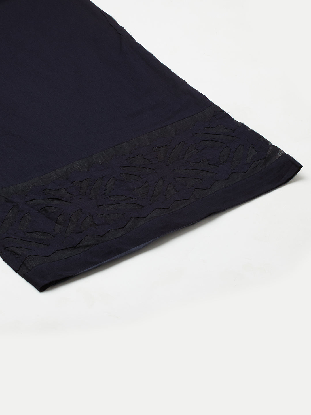 Flared cotton palazzo with applique detailing in hem(Navy Blue).
