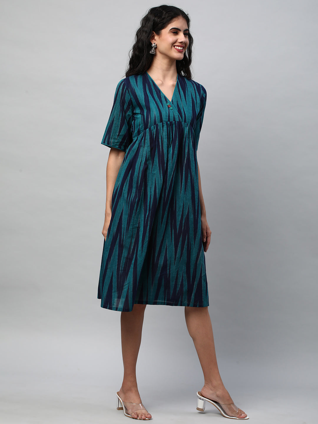 A-line cotton printed dress with pocket