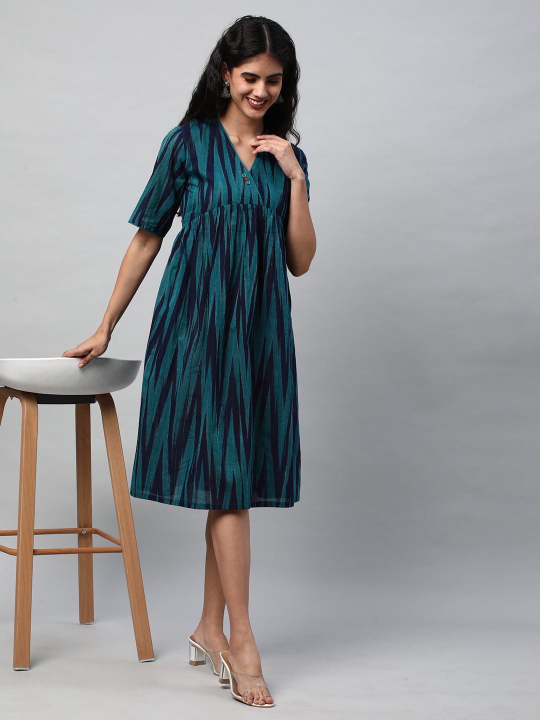A-line cotton printed dress with pocket