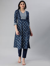 Udaan - Straight fit cotton kurta with detailing of schiffli border around yoke