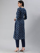Udaan - Straight fit cotton kurta with detailing of schiffli border around yoke