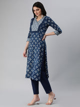 Udaan - Straight fit cotton kurta with detailing of schiffli border around yoke