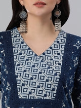 Udaan - Straight fit cotton kurta with detailing of schiffli border around yoke