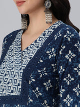 Udaan - Straight fit cotton kurta with detailing of schiffli border around yoke