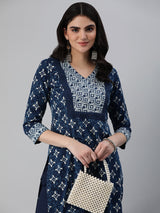 Udaan - Straight fit cotton kurta with detailing of schiffli border around yoke