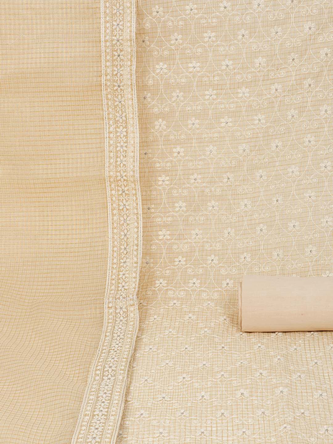 Party Edit- Unstitched suit set with kota-doria dupatta and plain bottom