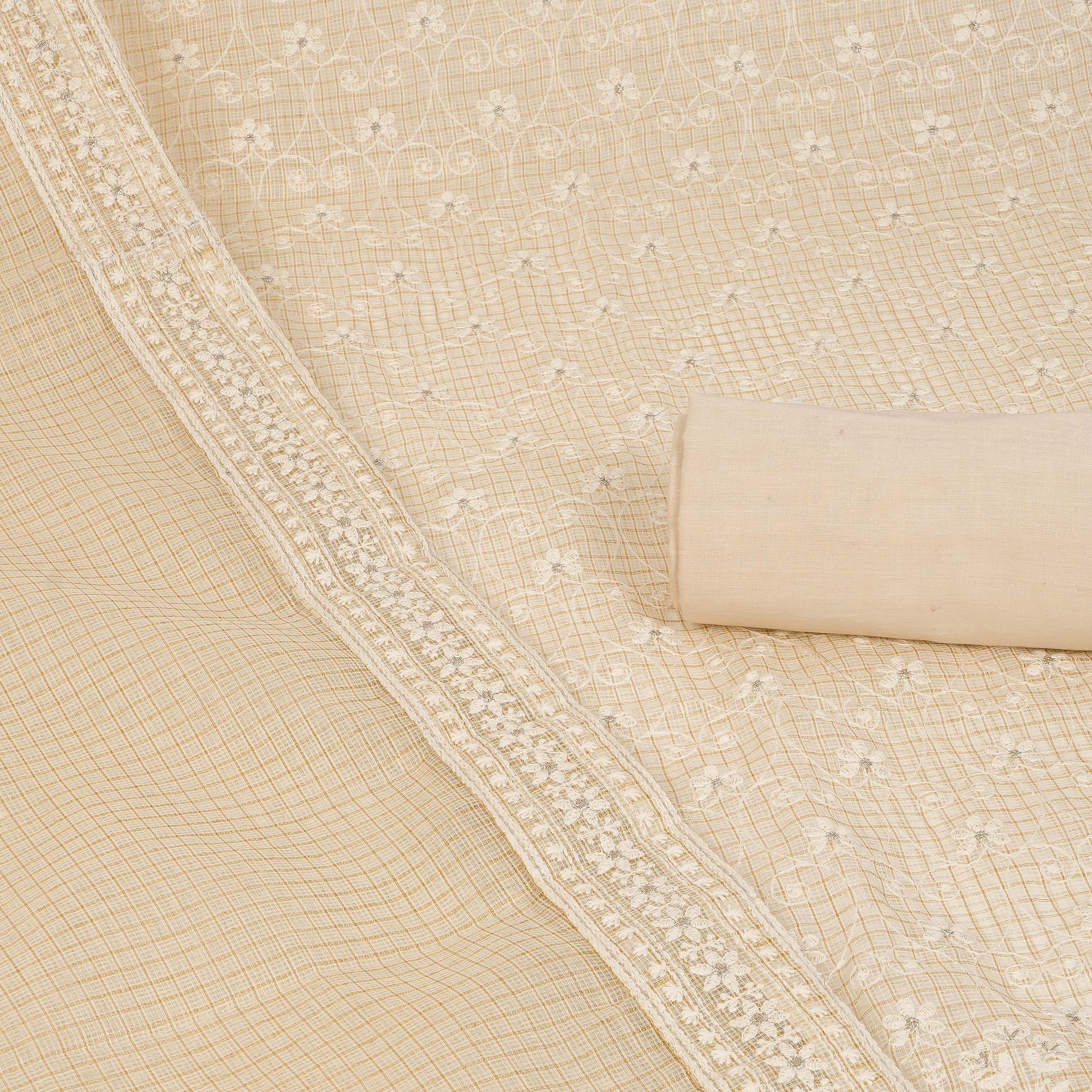 Party Edit- Unstitched suit set with kota-doria dupatta and plain bottom