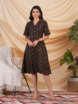 A-line cotton printed dress with pocket