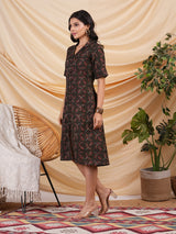 A-line cotton printed dress with pocket