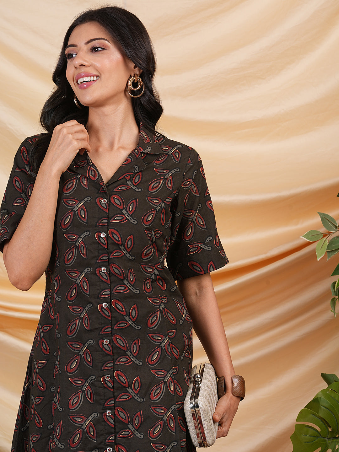 A-line cotton printed dress with pocket