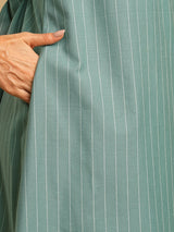 Embroidered A line dress in cotton stripe fabric with button detailing