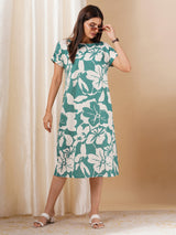 Printed cotton dress with hand embroidery and pocket