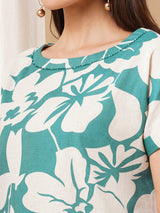 Printed cotton dress with hand embroidery and pocket