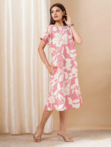 Printed cotton dress with hand embroidery and pocket