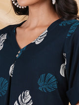 printed cotton a line dress with box pleat and pocket