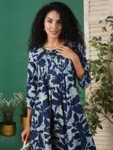 Pleated cotton printed dress with pocket