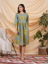 Floral printed Fit and Flare dress with bishop sleeve