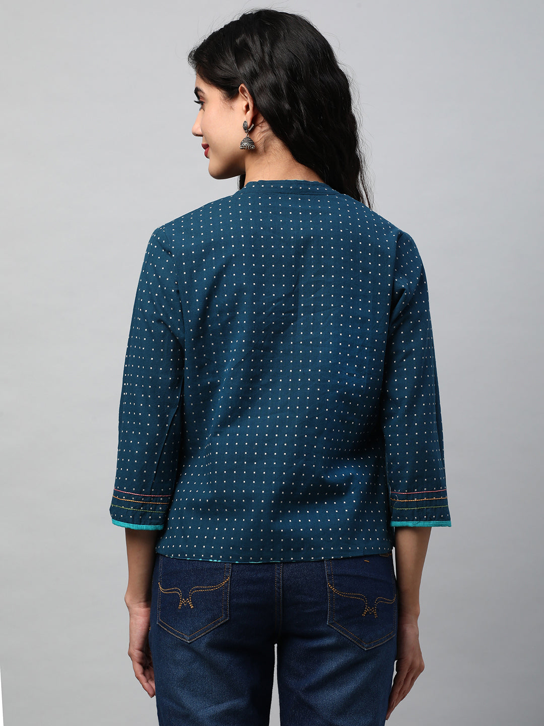 Reversible Short Jacket with Floral hand crafted dhabu block print