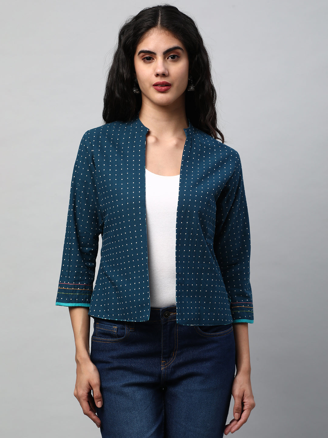 Reversible Short Jacket with Floral hand crafted dhabu block print
