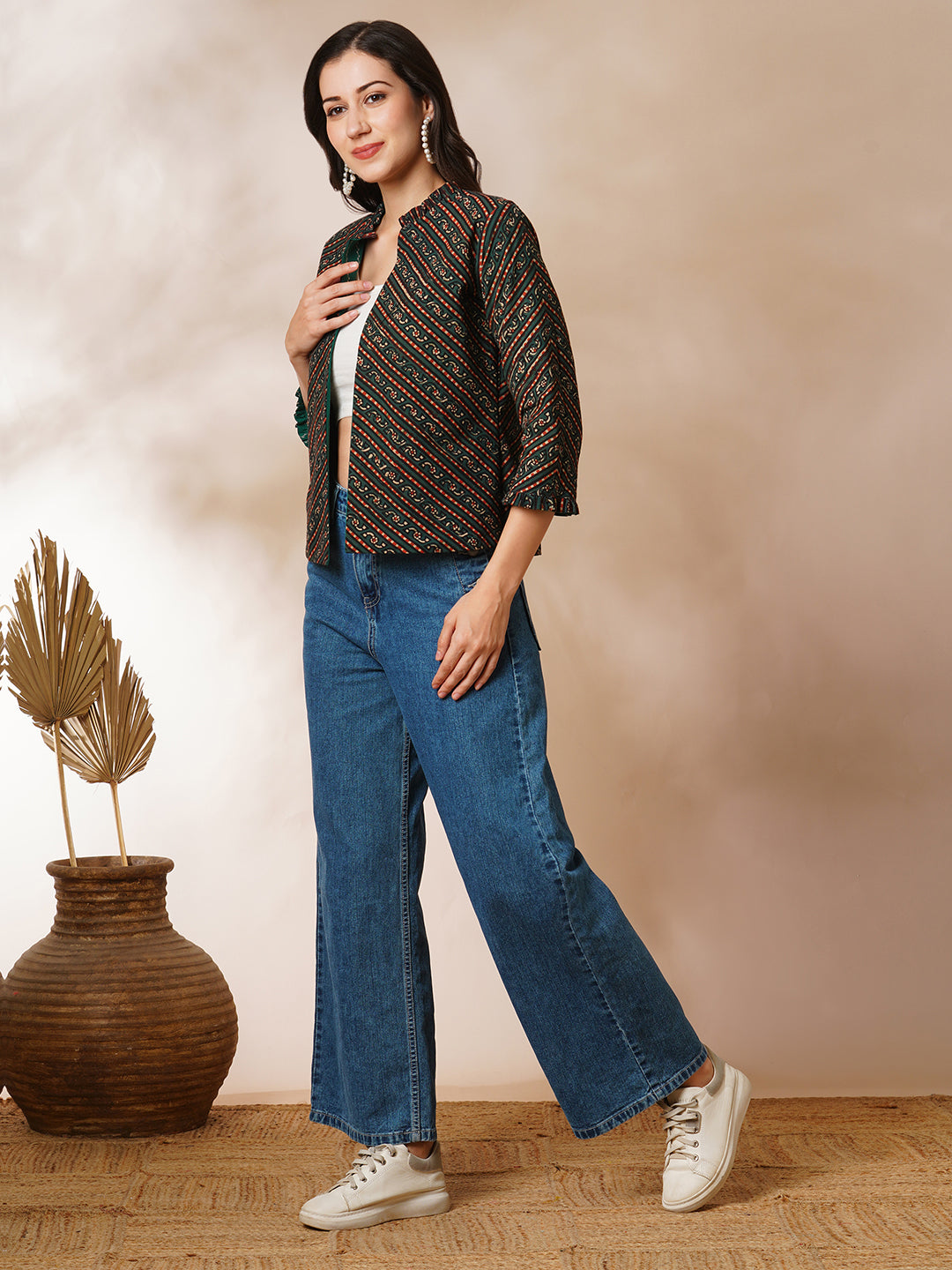 Reversible Short Jacket with traditional hand crafted daub block print