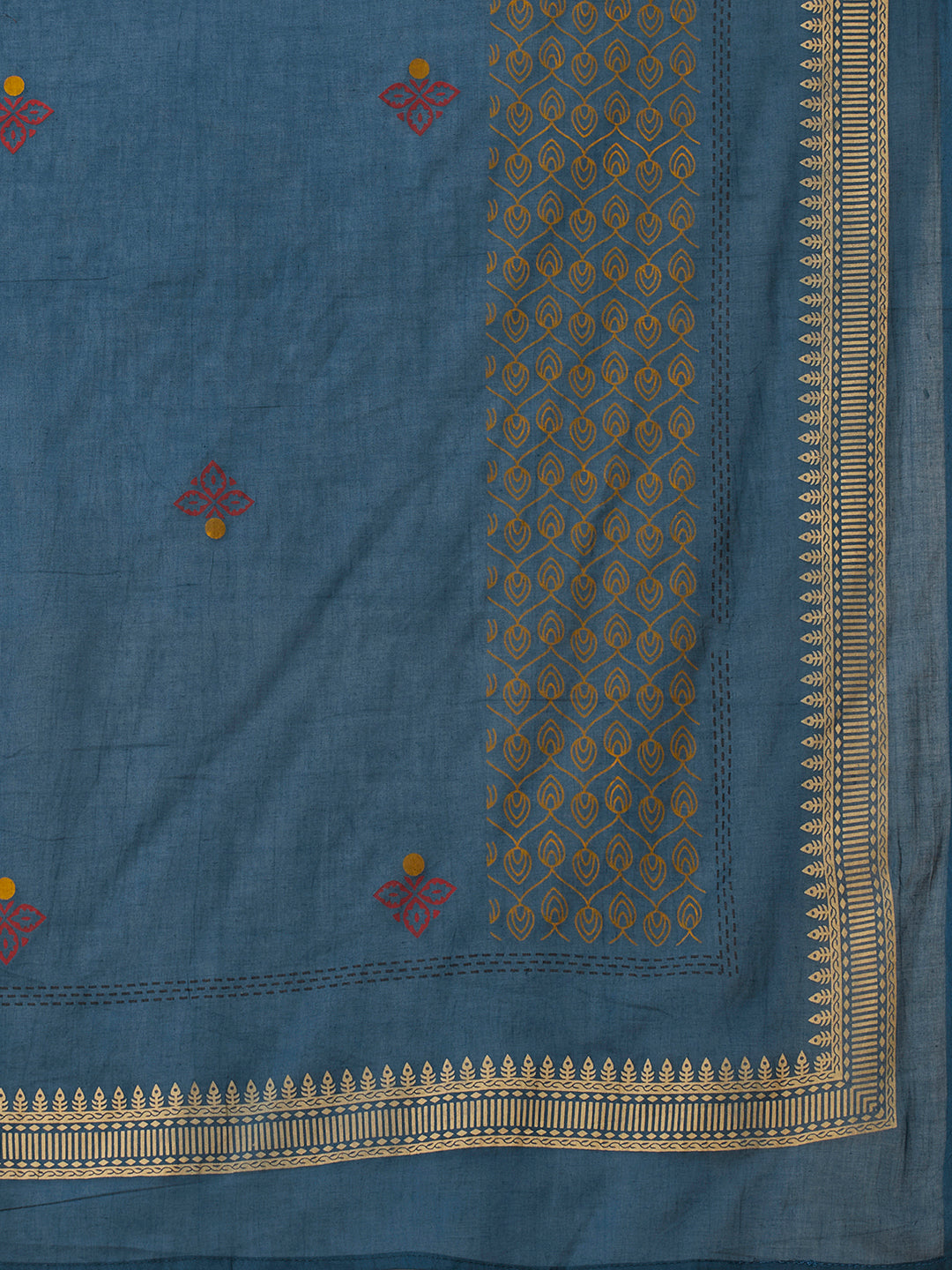 A mustard kurta suit set featuring a mix-match yoke and hand applique