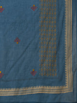 A mustard kurta suit set featuring a mix-match yoke and hand applique