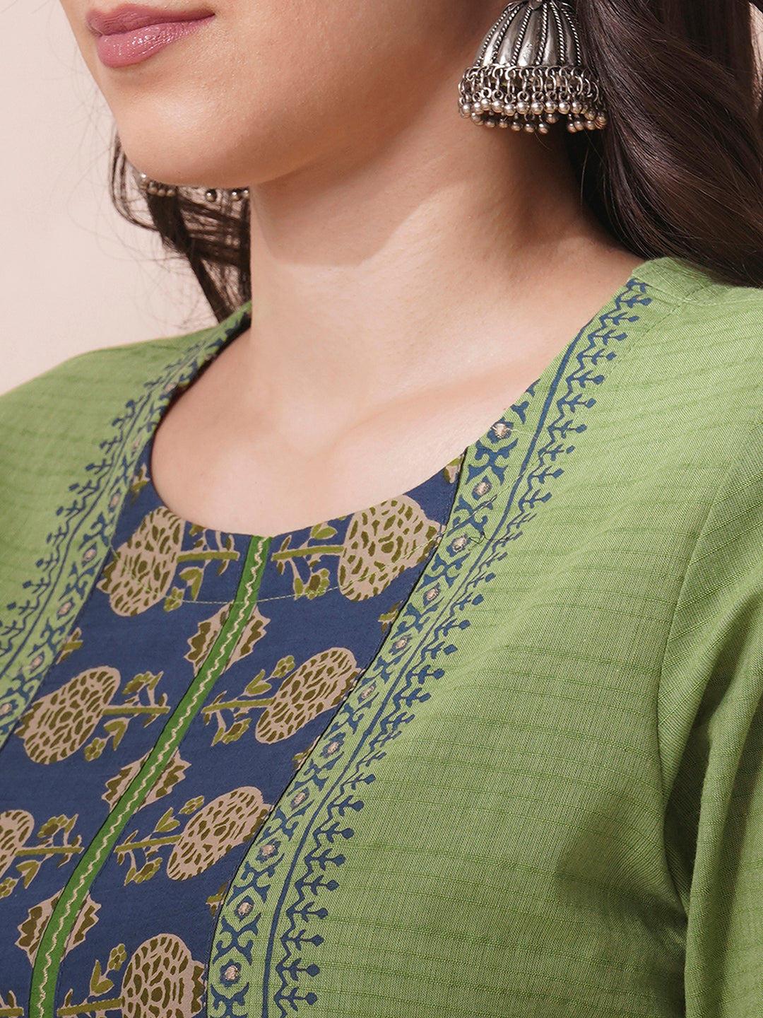 Block printed kurta suit set with printed dupatta and printed pant.