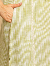 Light green straight kurta with delicate lace detailing  and embroidery on the yoke paired With a beige mull dupatta and self bottom