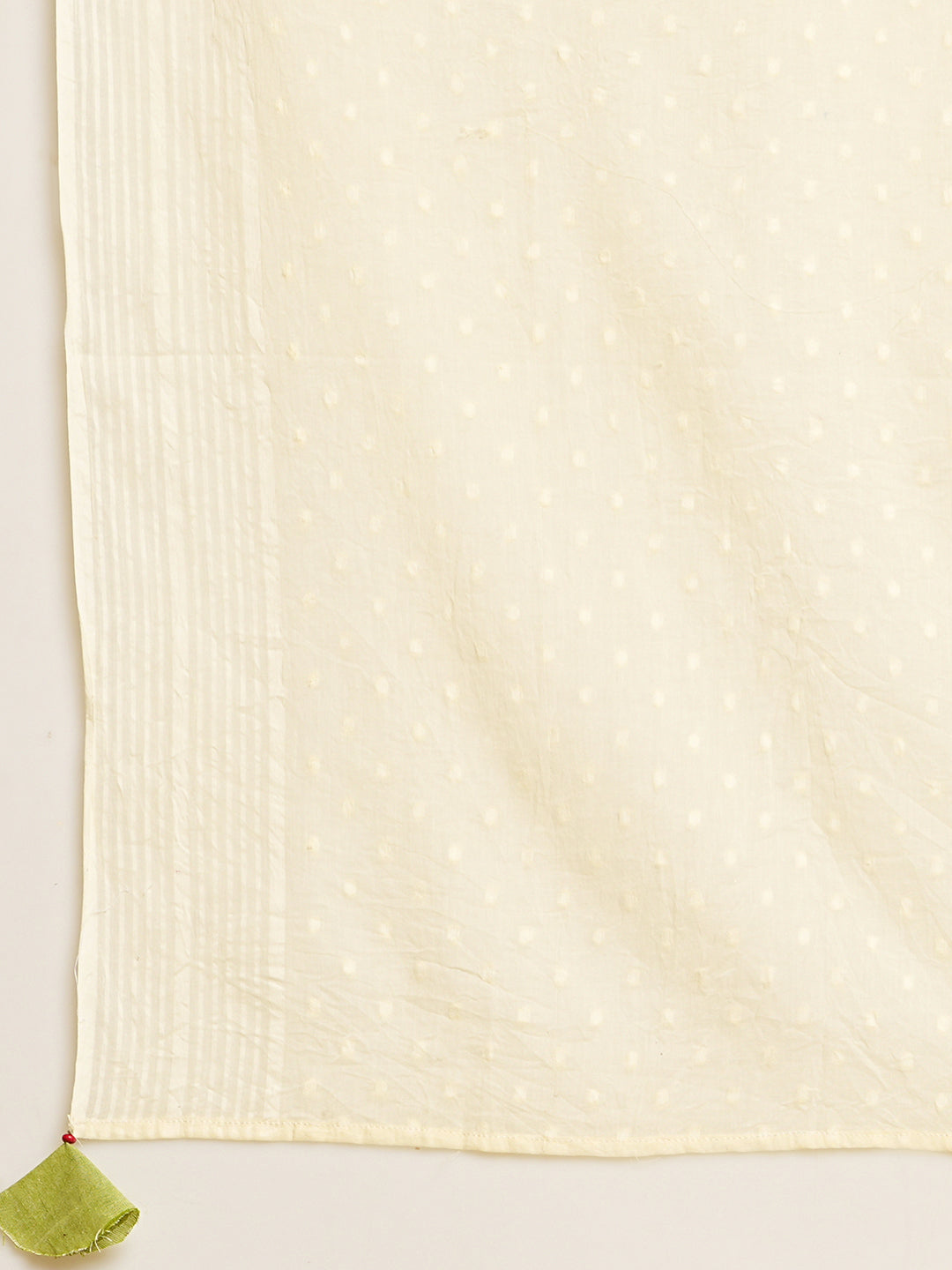 Light green straight kurta with delicate lace detailing and embroidery on the yoke paired With a beige mull dupatta and self bottom