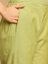 Light green straight kurta with delicate lace detailing  and embroidery on the yoke paired With a beige mull dupatta and self bottom