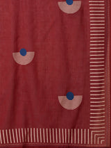 Beige Kantha straight kurta with modern applique combined with a marron block-printed mull dupatta and self bottom