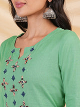 Straight Cotton flax kurta with hand embroidery and hand applique detailing
