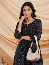 Flared Printed cotton kurta with a blend of two different prints with pleat & hand embroidery