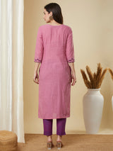 Straight cut kurta in  woven cotton fabric with hand applique and embroidery