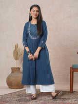 Embroidered A-line kurta with intricate beadwork and side pocket