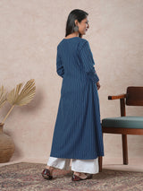 Embroidered A-line kurta with intricate beadwork and side pocket