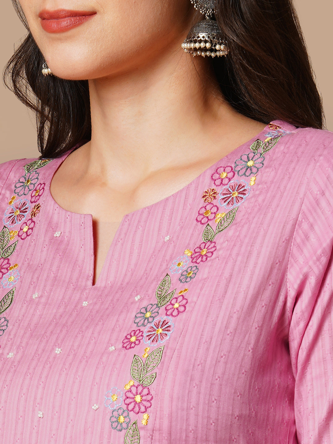 A-line kurta with beautifully embroidered yoke with beadwork detailing