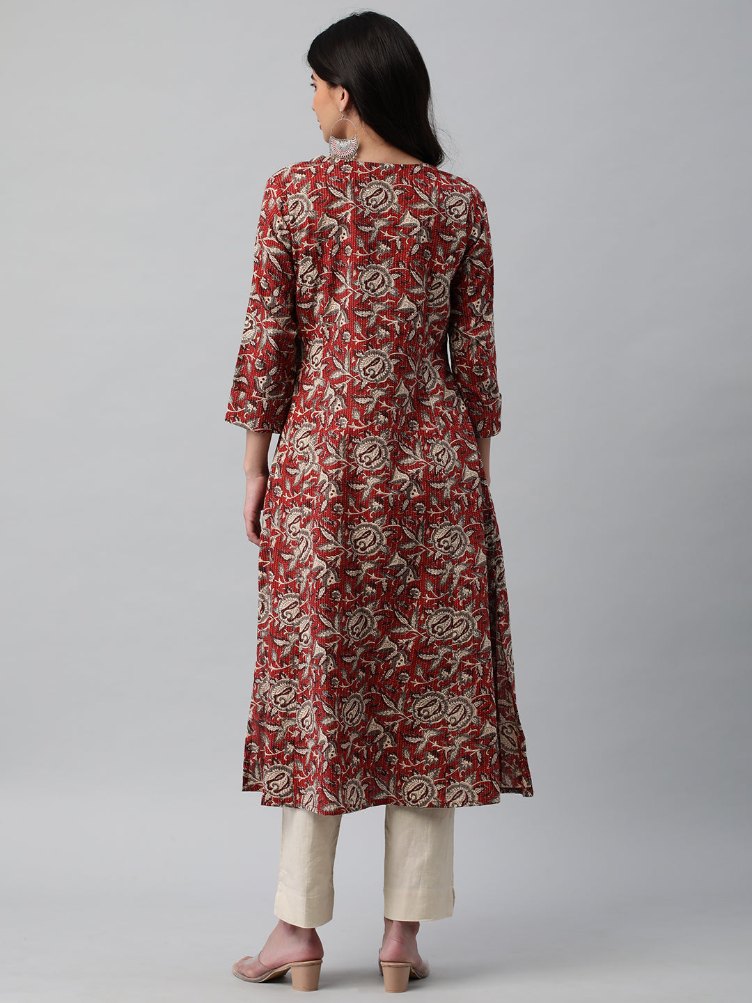 Elegant A-Line Cotton Kurta Featuring All-Over Print with Center Placket
