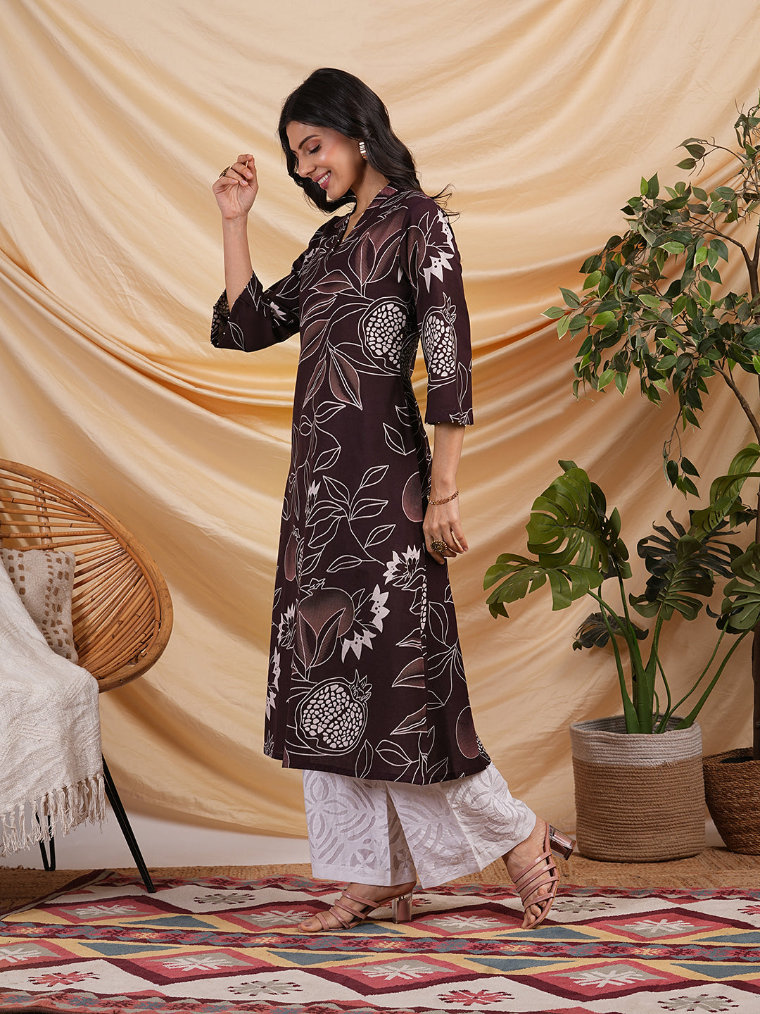 Flared bold printed flex kurta with bead works and pocket